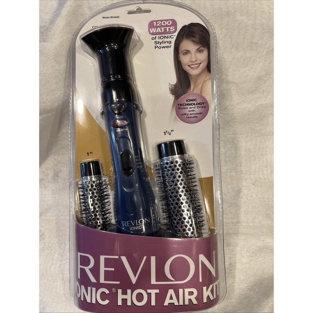 Vtg REVLON Ionic Hot Air Kit Style Curl & Volumize Hair 2 Brushes 1200 Watt Y2k